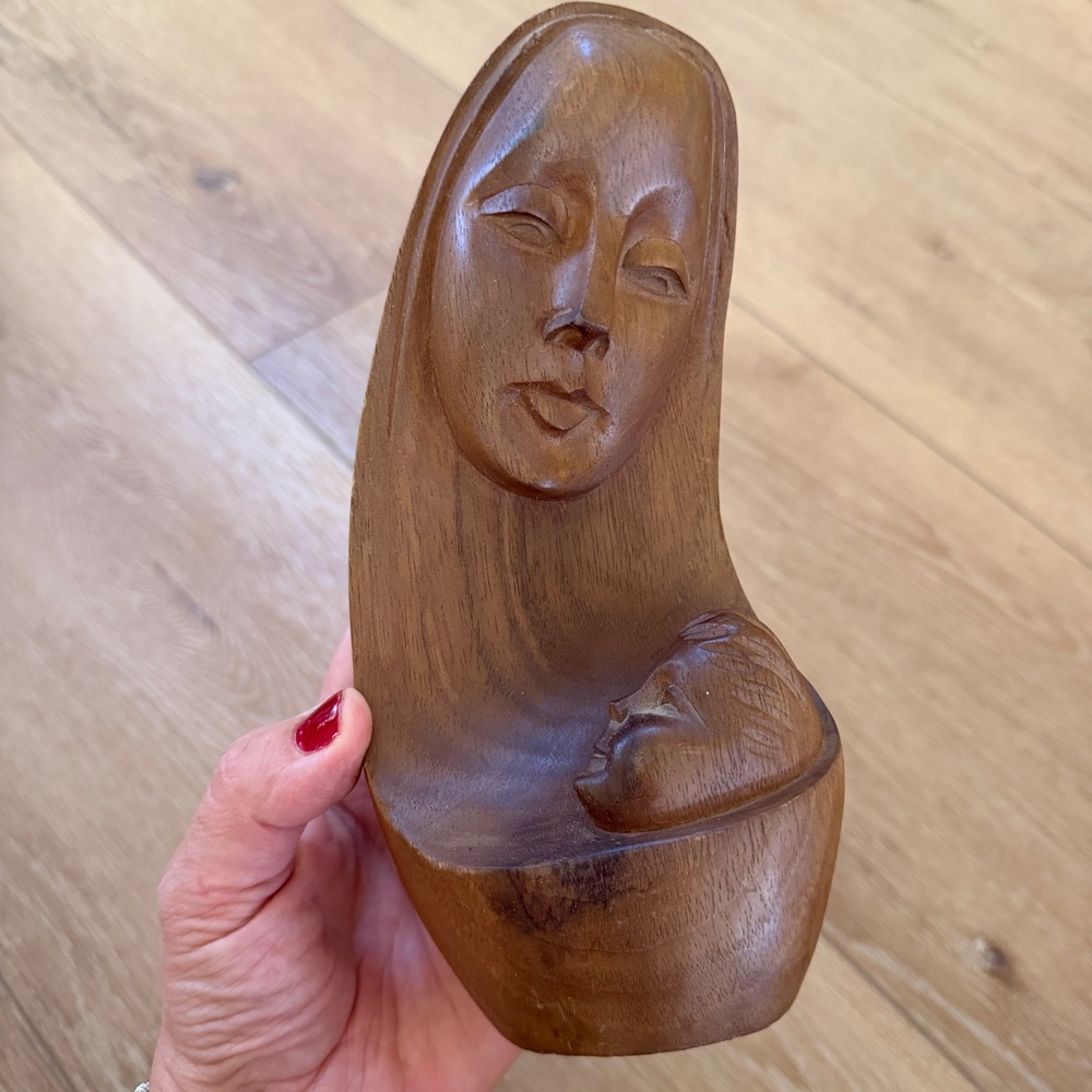 Vintage Hand Carved Wood Mother and Child Statue Sculpture Religious Art Jesus